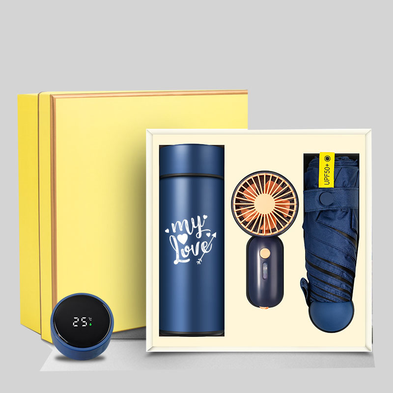 customized umbrella with water bottle and portable fan for graduation gift set