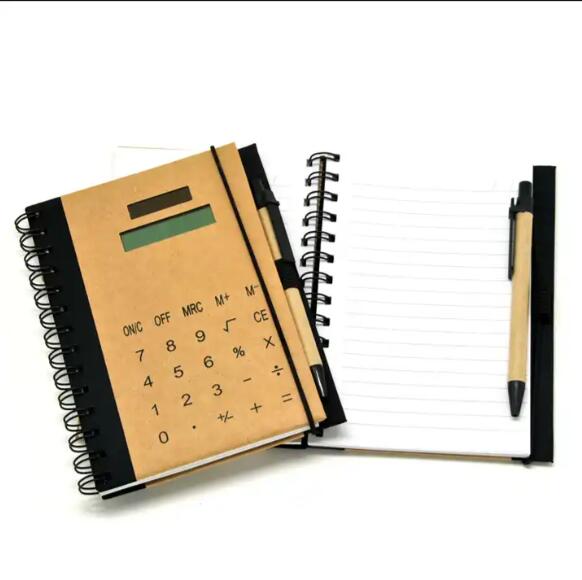  Spiral Kraft Notebooks with Calculator Pen Wholesale Office Business Supplies Solar Energy Calendar