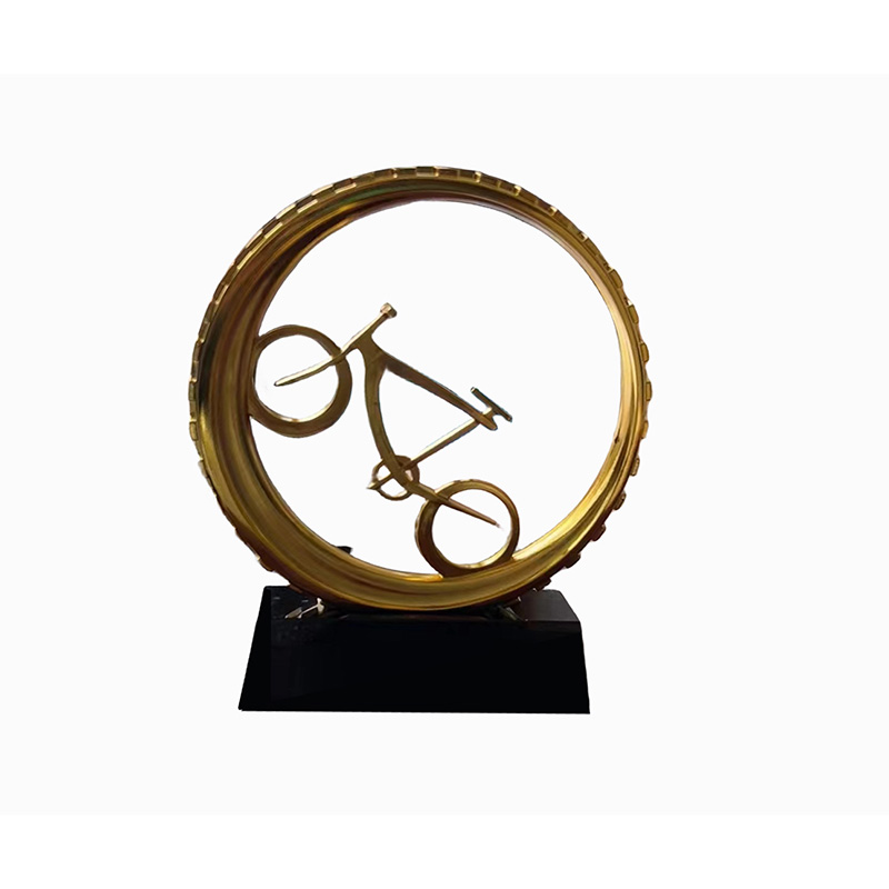 Metal trophy cup for bicycle race sport gold plated mountain bike trophySport Awards Gold Color Bicycles Souvenir 